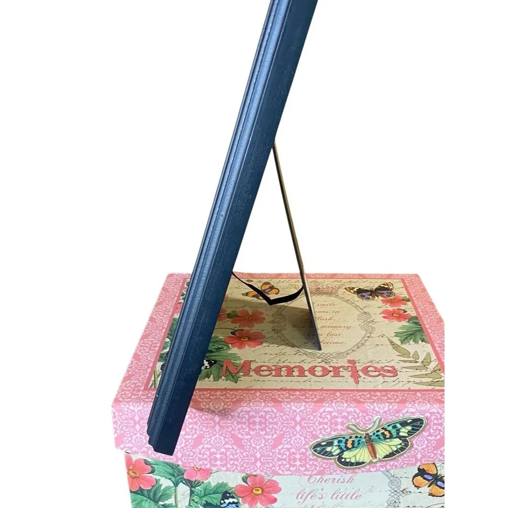 Square Wooden Picture Frame Easel Back or Hanging Black Frame with White Matting